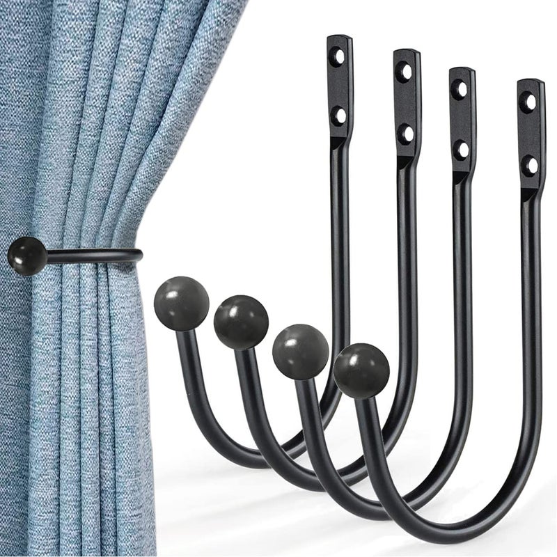 Meetart Decorative Curtain Drapery Holdbacks  Curtain Tiebacks Simple Vintage Rustic Style Decor 4 Pack  Black Come with Screws? - Image 1